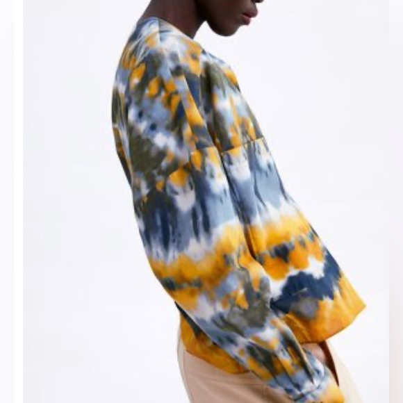 Zara yellow blue tie dye long sleeve oversized top size M - Picture 10 of 10